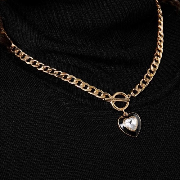 Toggle & Heart Curb Chain Necklace - Picture 1 of 3